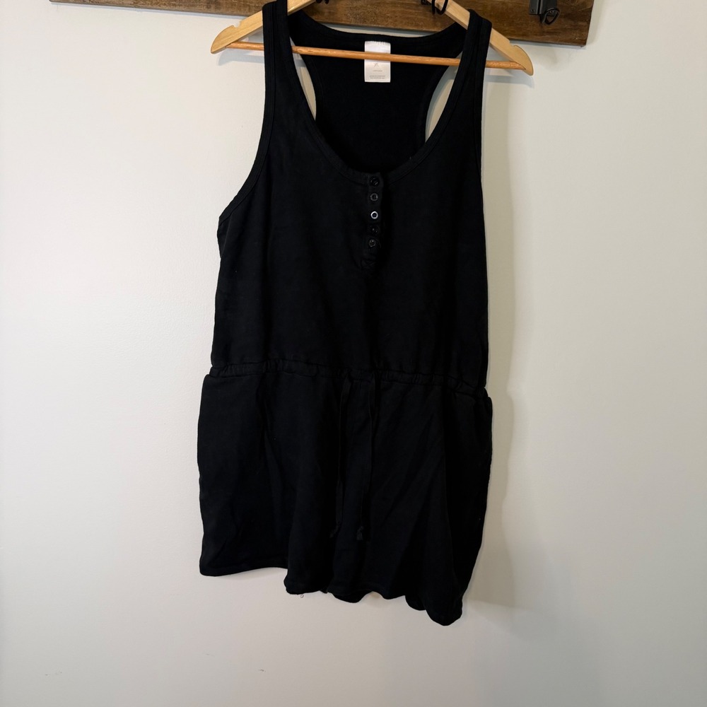 Serra Womens Black Cotton Henley Romper Sleeveless Racerback XL